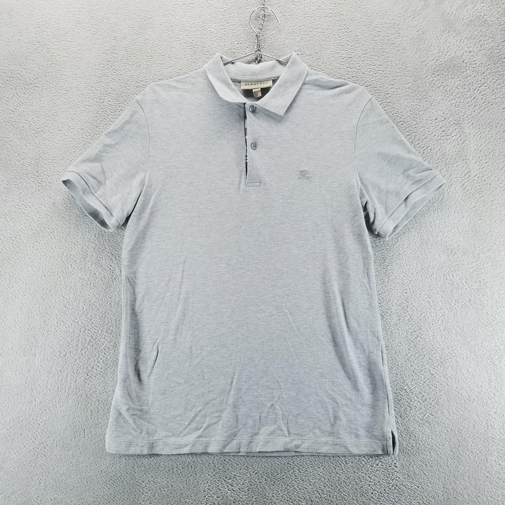 Burberry Polo Shirt Mens M Gray Solid Knit Short Sleeve Casual Preppy